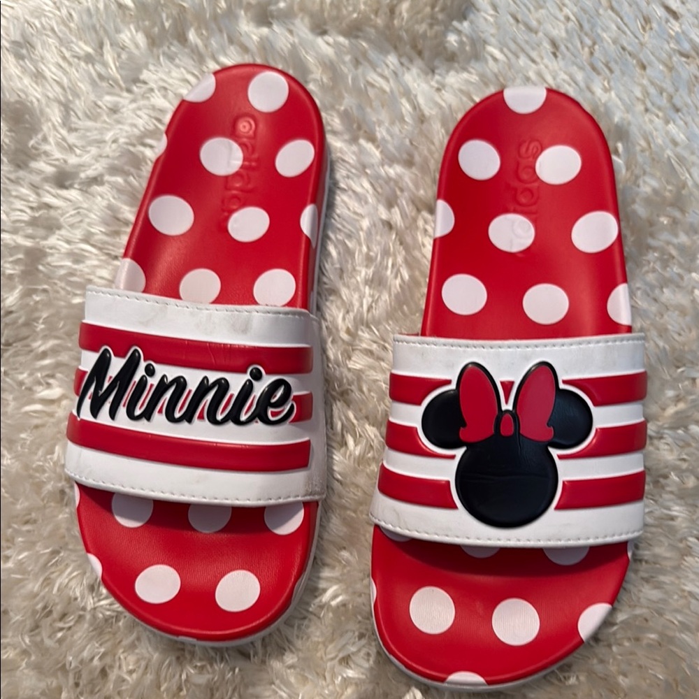 Mini Mouse Adidas Red Polka Dot Slide Sandals
